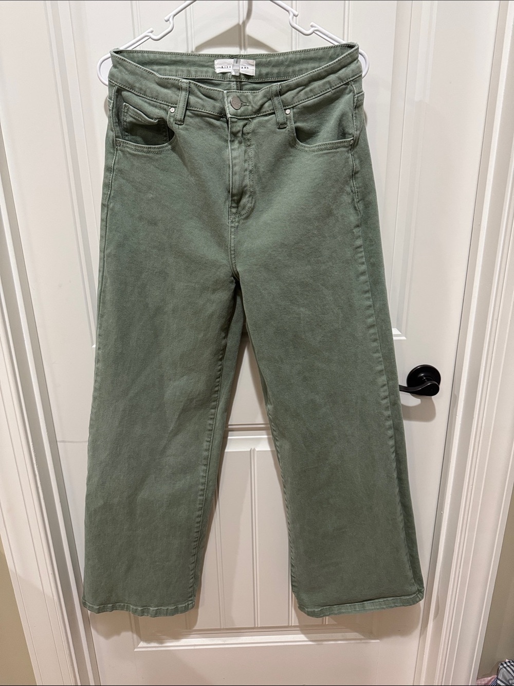 High-Rise Wide Leg Jeans in Sage Green - Picture 5 of 7